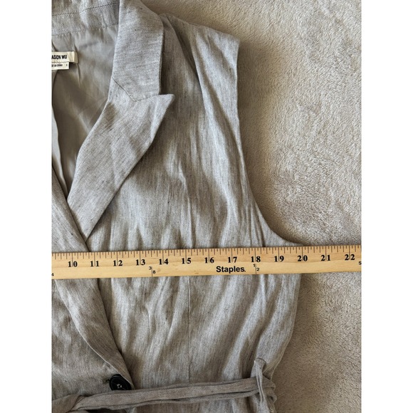 Jason Wu Sleeveless Blazer Dress Linen Blend‎ Belted Gray Size L - Picture 2 of 6